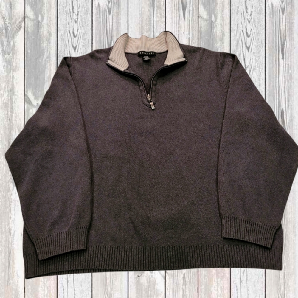 Mens Structure 100% Cotton 1/4 Zip Sweater XXL Gray